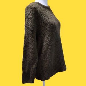 Pure J Jill S Brown Boucle Knit Pullover Tunic-Length Drop Shoulder Sweater  SM